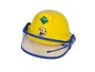 Ein gelber Feuerwehrhelm mit Visier für Kinder.