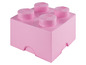 Eine rosafarbene LEGO Aufbewahrungsbox mit vier LEGO Steinen