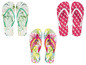 Flip-Flops mit Blumenmuster und in Rosa, Grün und Weiß.