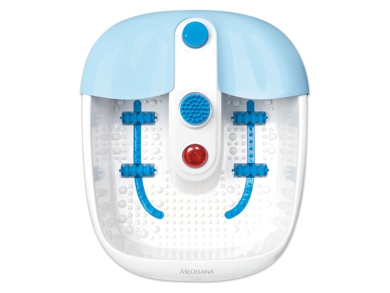 Blaues Fußbad mit Massagefunktion von Medisana.
