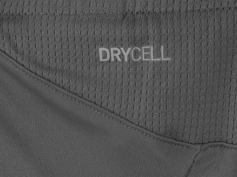 Nahaufnahme von grauer Sportbekleidung mit DryCELL-Technologie.