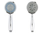 Zwei verchromte Duschköpfe mit unterschiedlichen Sprühmustern.