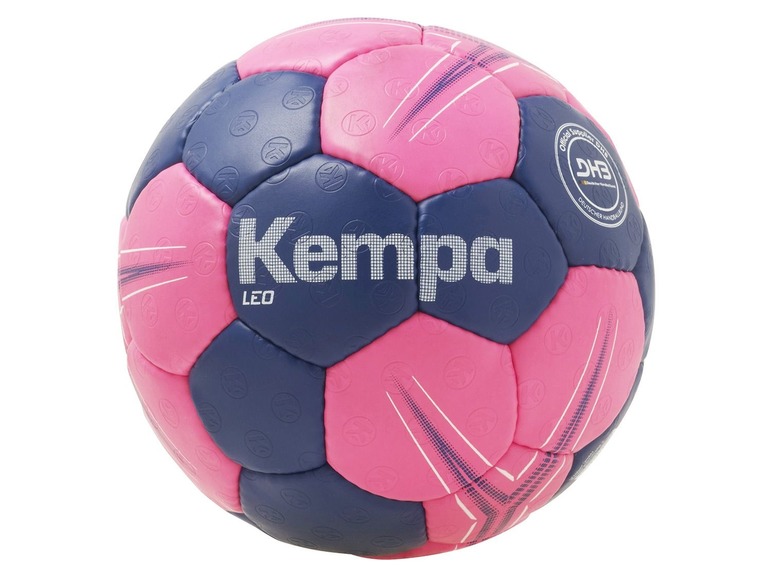Ein rosa und blauer Handball von Kempa mit dem DHB-Logo.