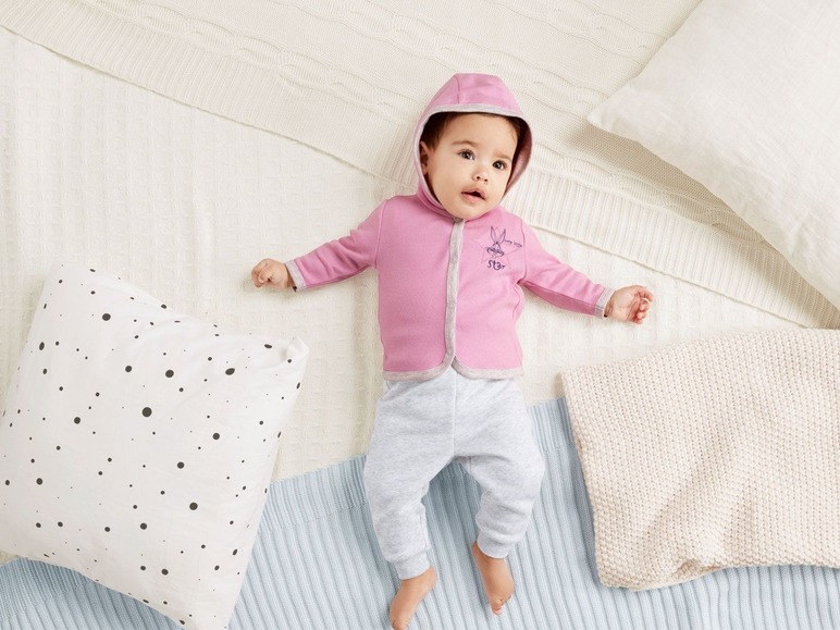 Gehe zu Vollbildansicht: Baby Jacke Mädchen, 2 Stück, Knopfverschluss, mit Print und Kapuze, 100% Baumwolle - Bild 5