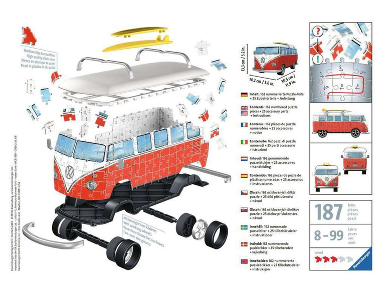 Ein 3D-Puzzle eines Volkswagen Busses mit 162 Teilen.