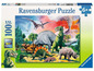 Ravensburger Puzzle mit Dinosauriern, darunter ein T-Rex und ein Triceratops.