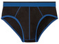 Schwarze Unterhose mit blauem Rand.