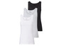 Drei Basic Tanktops der Marke Esmara in Weiß, Grau und Schwarz.