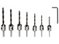 Ein Satz mit sieben Holzbohrern, inklusive Inbusschlüssel.