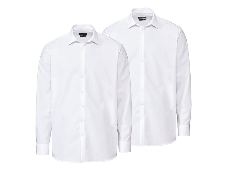 Zwei weiße Hemden mit langen Ärmeln.