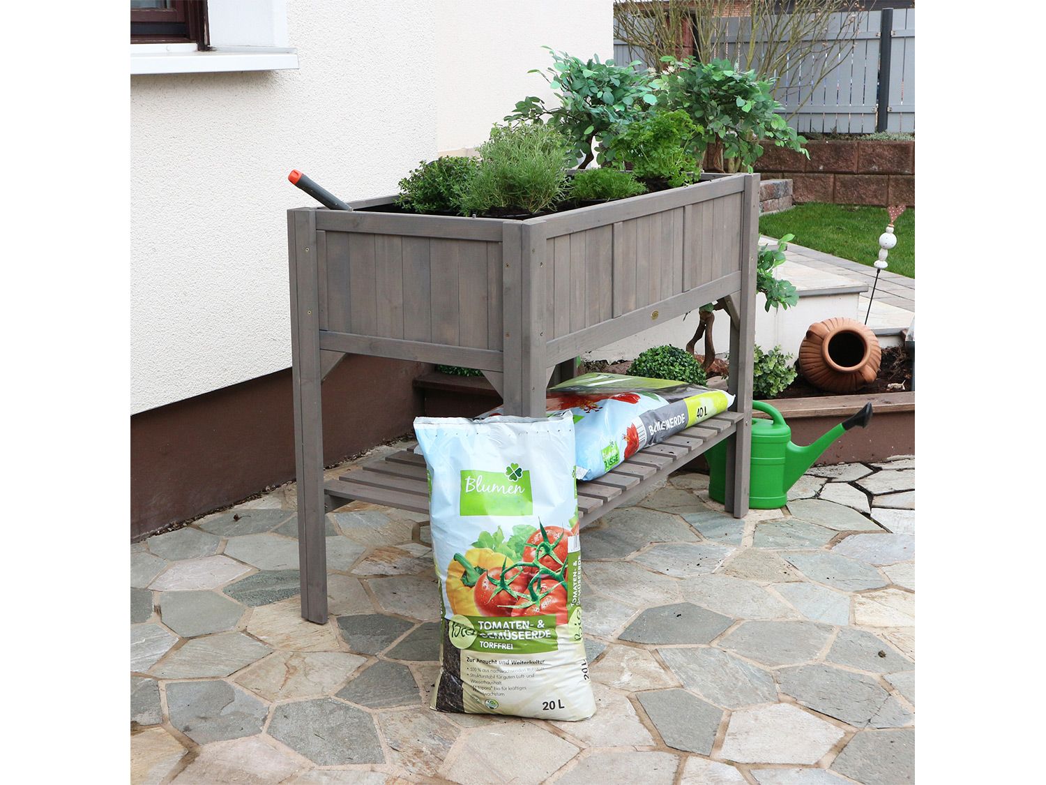 Thumbnail - HABAU Hochbeet mit Ablage (Dunkelgrau)