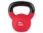 Eine rote Kettlebell mit schwarzem Griff, 10 kg schwer.