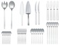 Ein Besteck-Set mit Messern, Gabeln, Löffeln und Servierlöffeln.