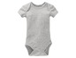 Ein graues Baby-Bodysuit mit kurzen Ärmeln.