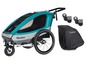 Ein Qeridoo Sportrex1 Kinderwagen mit Zubehör, einschließlich einer Regenabdeckung.