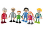 Ein Set aus sechs Puppen, darunter ein Großvater, eine Großmutter, ein Vater, eine Mutter, ein Sohn und eine Tochter.