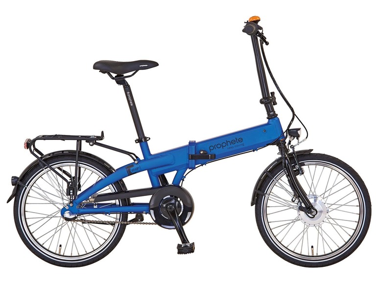 Blaues Faltrad mit Elektroantrieb von Prophete