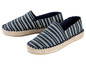 Zwei Paar blaue Espadrilles mit Streifen.