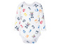 Weißer Baby-Body mit Mickey Mouse und Buchstaben.