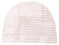 Eine rosafarbene gestreifte Baby-Mütze.