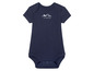Ein dunkelblauer Baby-Body mit kurzen Ärmeln und einem 'Cutiepillar'-Design.