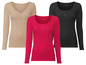 Drei Esmara Langarmshirts in Beige, Pink und Schwarz.