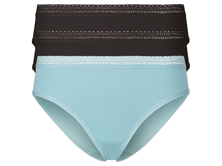 Drei Paar Höschen mit Spitze, zwei schwarze und ein hellblaues.