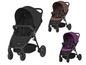Drei Britax Kinderwagen in Schwarz, Braun und Lila.