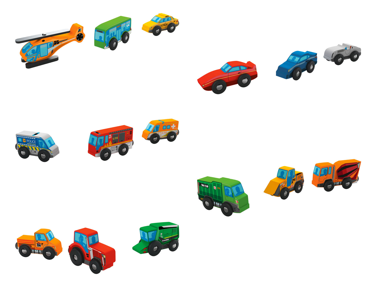 Playtive Holz Fahrzeug-Sets, 3-teilig, Modell 2021