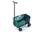 Ein grüner Wagen mit Griff und Rädern