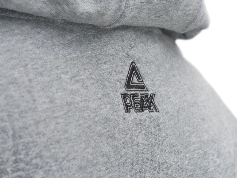 Ein grauer Hoodie mit Peak-Logo.