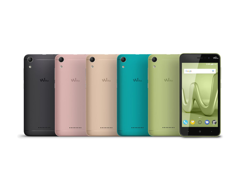 Sechs Wiko Smartphones in verschiedenen Farben.