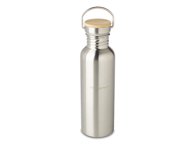 Gehe zu Vollbildansicht: ECHTWERK Praktische Trinkflasche/Wasserflasche aus hochwertigem Edelstahl mit Bambusdeckel - Bild 6
