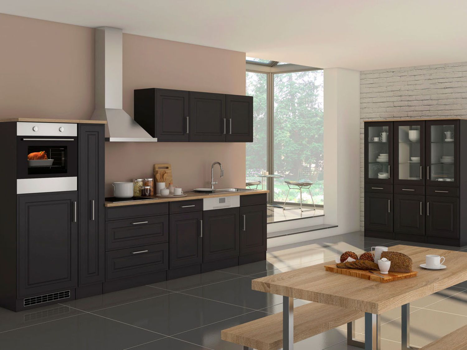 HELD Küchenzeile Rom 290/300/330cm (Breite 330 cm, grafit/eiche sonoma) | 04251639435237