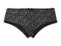 Schwarze Unterhose mit weißen Punkten und schwarzer Spitze.