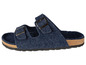 Blaue Wollensandalen mit Schnallen und Korksohle.