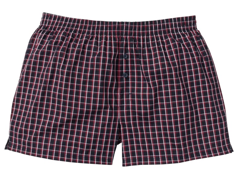Rote und blaue karierte Boxershorts.