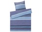 Blaue Bettwäsche mit Streifen und Karomuster.