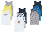 Ein Set Tom und Jerry Tanktops für Jungen, mit einfarbigen und bedruckten Designs.