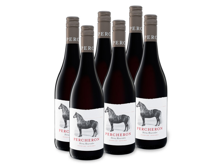 Gehe zu Vollbildansicht: 6 x 0,75-l-Flasche Weinpaket Percheron Südafrika Shiraz Mourvedre trocken, Rotwein - Bild 1