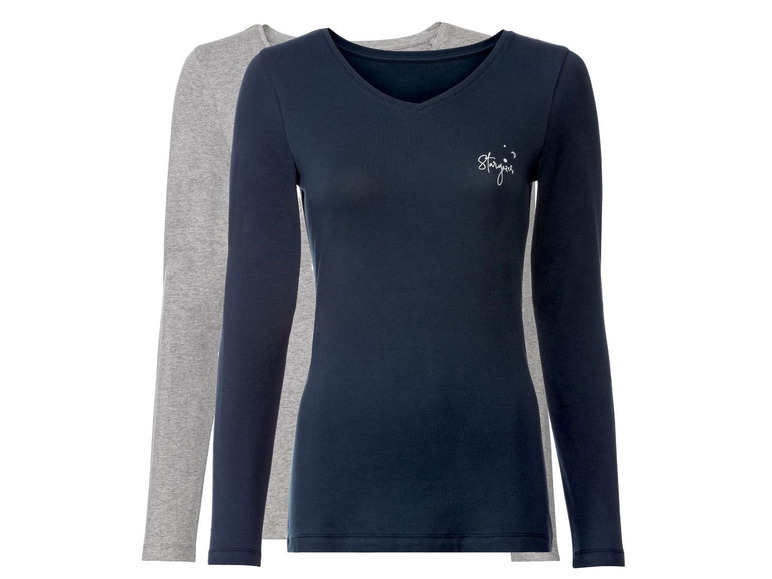 Zwei Langarmshirts, eines grau, eines dunkelblau mit dem Schriftzug 'Stargazer'.