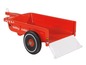 Ein roter Bobby-Car Anhänger mit einer weißen Ladeklappe.
