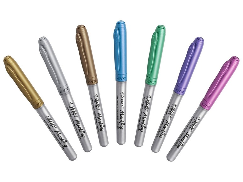 Sechs BIC Marking Permanentmarker in Metallic-Farben.