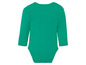 Grüner Baby-Body mit langen Ärmeln.
