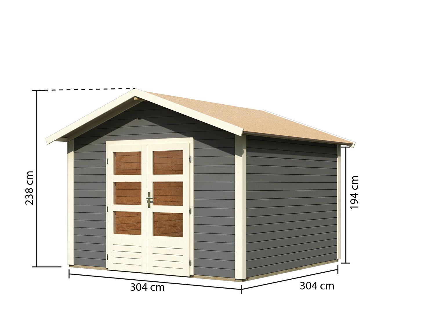 KARIBU Carlos Satteldach Gartenhaus (ohne Boden, terragrau, B 304 x H 238 x T 304) – Bild 3 von 4