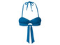 Ein blauer Bikini-BH mit Neckholder-Trägern.