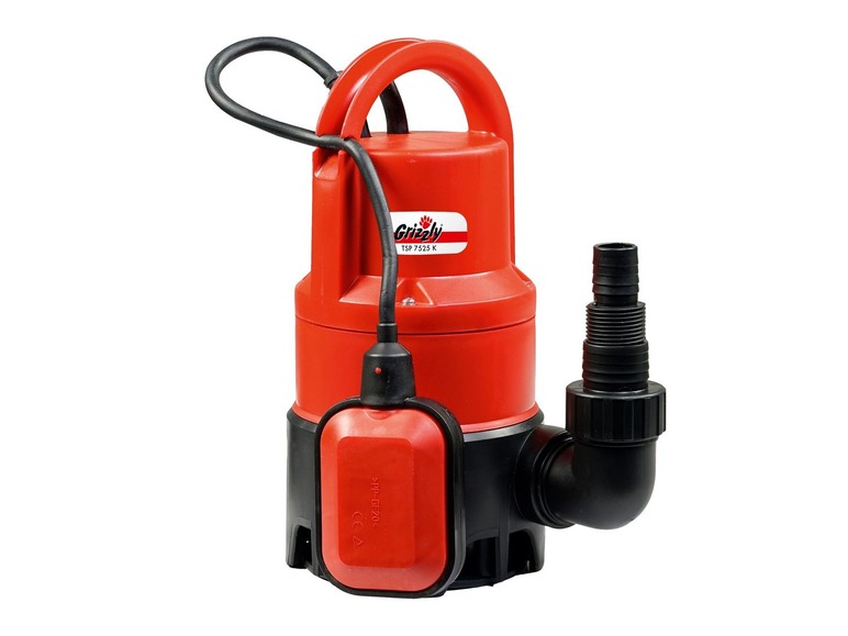 Eine rote Grizzly Tauchpumpe mit Schwimmerschalter.