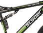 Ein schwarzes Slyder HS Cycling Mountainbike mit Dämpfer.