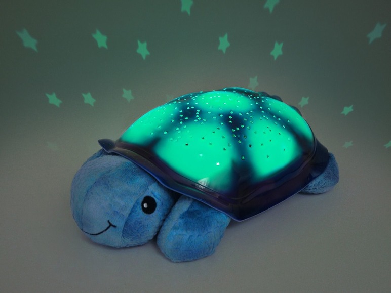 Ein blauer Plüsch-Schildkröte mit Sternenprojektor.