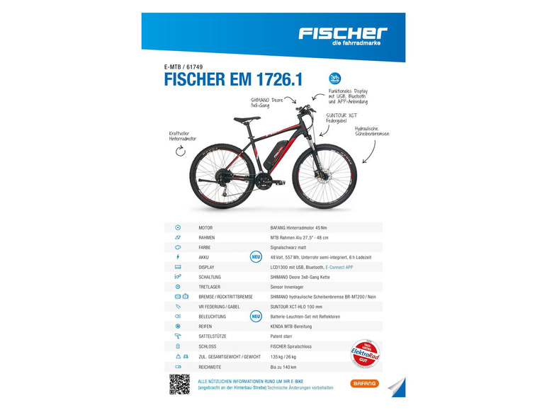 Gehe zu Vollbildansicht: FISCHER E-Bike Mountainbike »EM 1726.1«, MTB, 27,5 Zoll Modell 2021 - Bild 15